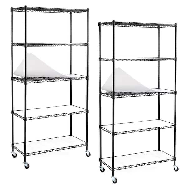 EFINE Black 5-Tier Rolling Carbon Steel Wire Garage Storage Shelving Unit Casters (2-Pack) (30 in. W x 63 in. H x 14 in. D)