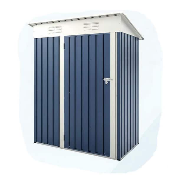 5 ft. W x 3 ft. D Outdoor Metal Storage Shed with Sloping Roof and Lockable Door, Blue (15 sq. ft.)