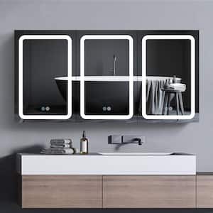 60 in. W x 30 in. H Rectangular Aluminum Medicine Cabinet with Mirror Double Door Lighted with Mirror Defogging Dimmer