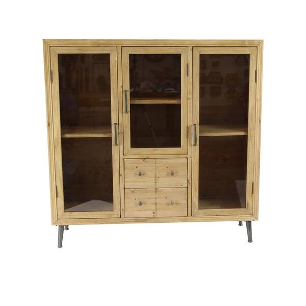 Litton Lane Light Brown Wood and Glass Multipurpose Cabinet