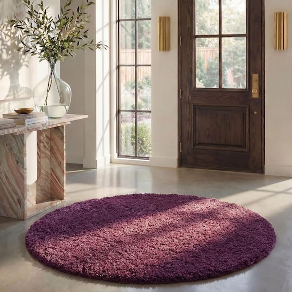 August Shag Purple 7 ft. x 7 ft. Round Solid Area Rug