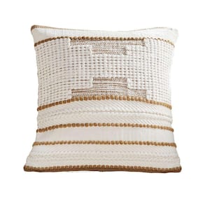 White and Brown Textured Design Removable Decorative 18 in. x 18 in. Throw Pillow Cover