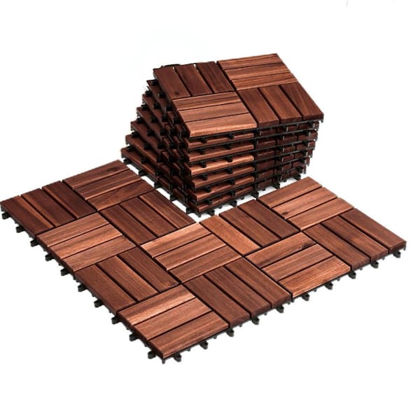 1 ft. x 1 ft. Acacia Wood Interlocking Deck Tile in Brown with Waterproof for Balcony and Backyard Use (10-Pack)
