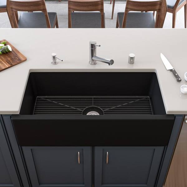 ALFI BRAND Black Fireclay 36 in. Single Bowl Farmhouse Apron