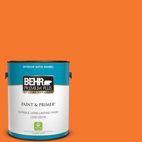 BEHR PREMIUM PLUS 1 gal. #230B-7 Kumquat Satin Enamel Low Odor Interior Paint & Primer