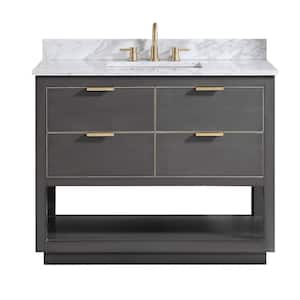 Allie 43 in. W x 22 in. D Bath Vanity in Gray with Gold Trim with Marble Vanity Top in Carrara White with Basin