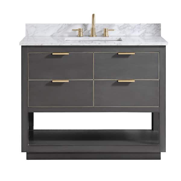 Avanity Allie 43 in. W x 22 in. D Bath Vanity in Gray with Gold Trim with Marble Vanity Top in Carrara White with Basin