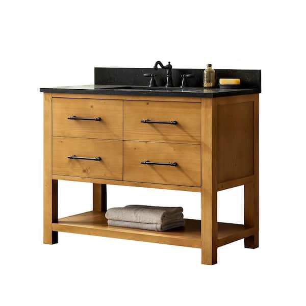Windwood 42 in. W x 22 in. D x 34 in. H Bath Vanity in Natural with Blue Limestone Vanity Top with White Sink
