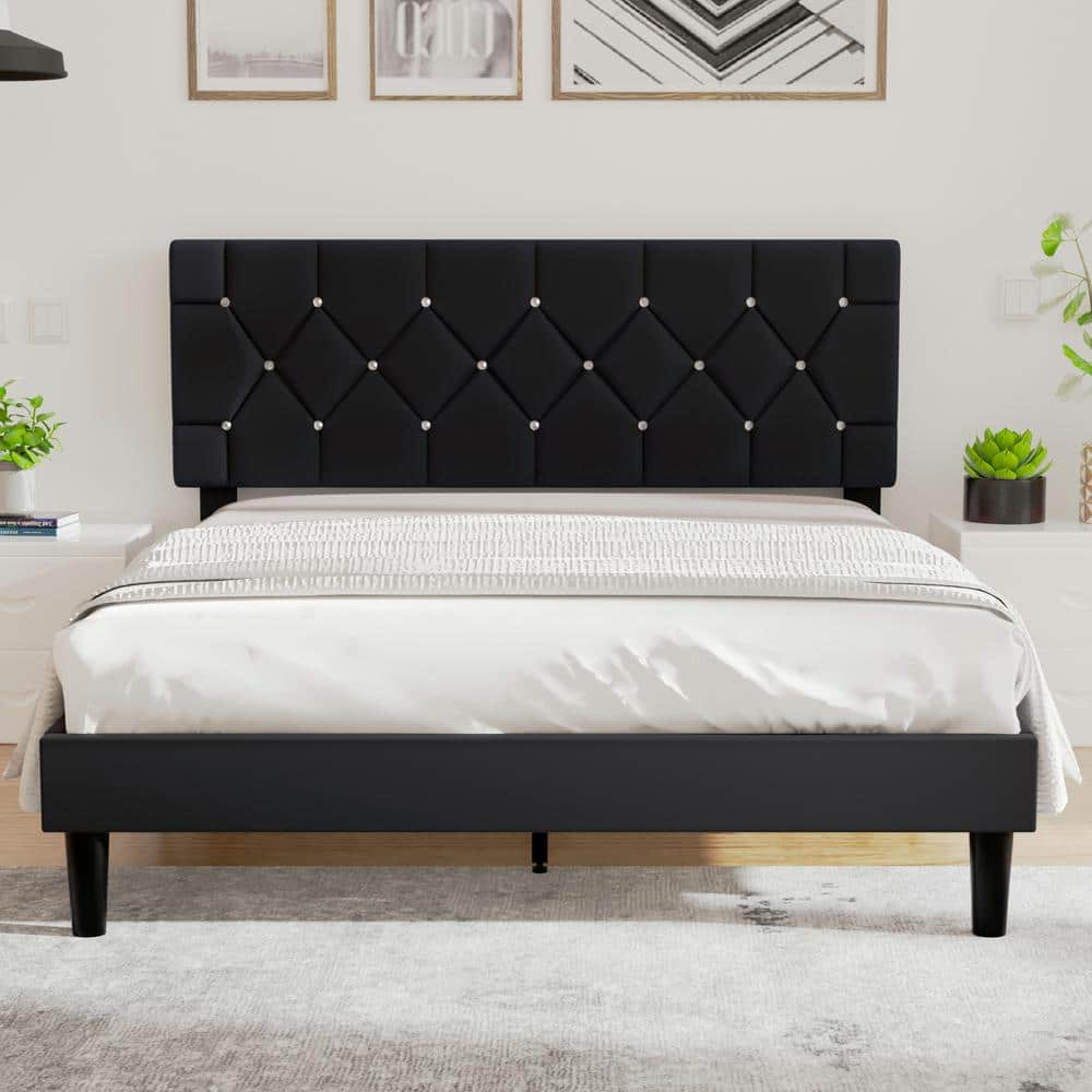 VECELO Upholstered Bed, Platform Bed With Adjustable Headboard, Wood ...