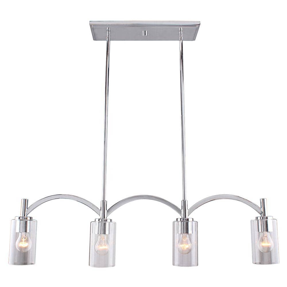 Devora 36.75 in. W x 47 in. H 4-Light Chrome Linear Pendant Light with Clea