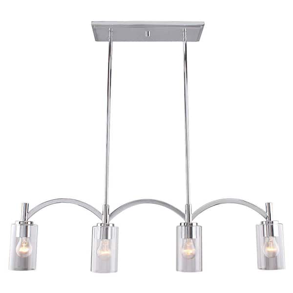 Devora 36.75 in. W x 47 in. H 4-Light Chrome Linear Pendant Light with Clear Glass Shades