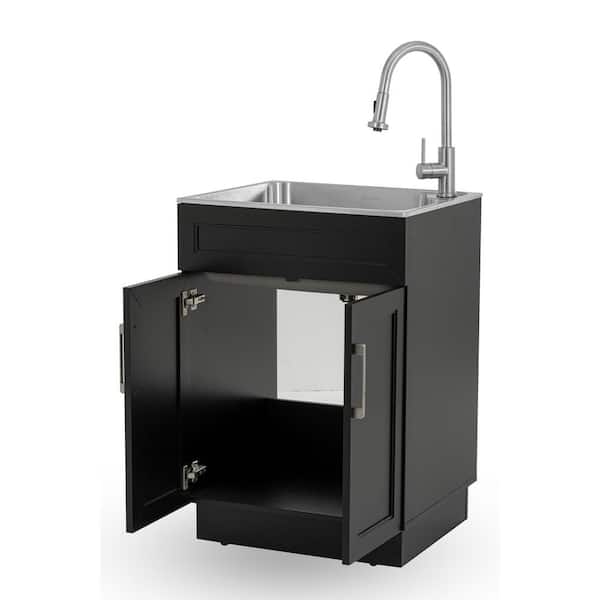 24 in. Drop-in Stainless Steel Laundry Sink with Cabinet Ready to Assemble in Black with Pull-Down Faucet