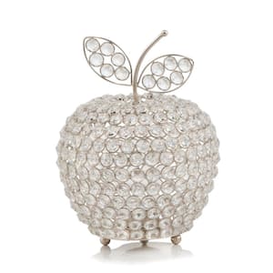 11 in. Silver And Clear Faux Crystal Decorative Apple Tabletop Sculpture