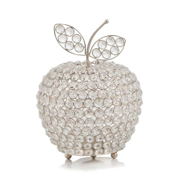 HomeRoots 11 in. Silver And Clear Faux Crystal Decorative Apple Tabletop Sculpture