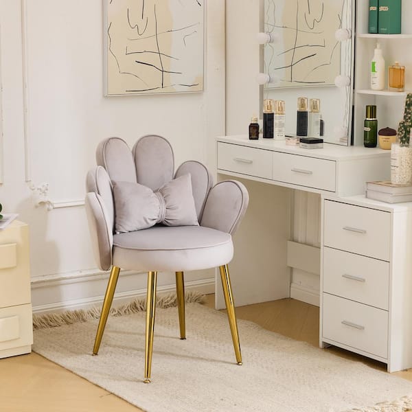 Winado Light Gray Velvet Side Chair with Cushion