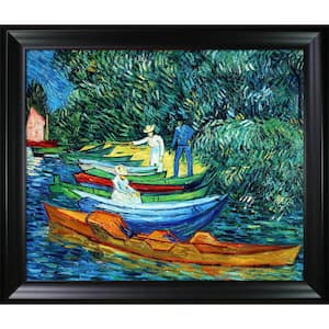 Rowing Boats on the Banks of Oise by Vincent Van Gogh Black Matte Framed Travel Oil Painting Art Print 25 in. x 29 in.