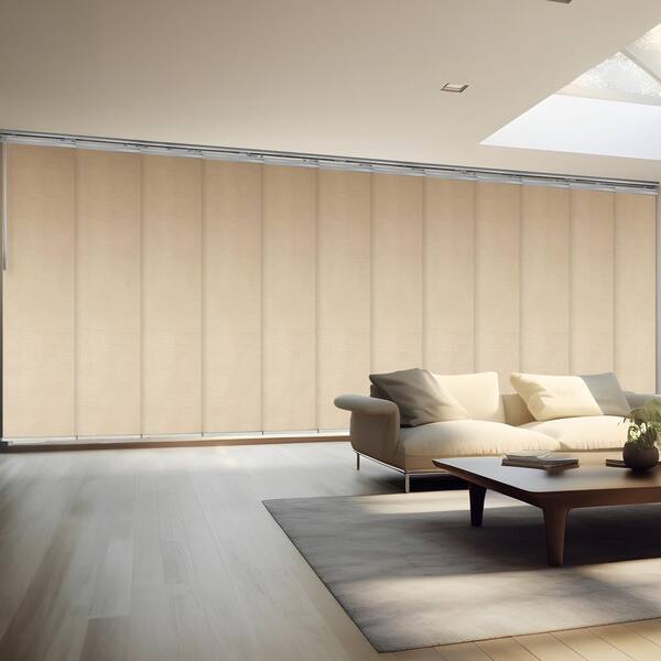 EMOH Linen 140 in. x 260 in. W x 94 in. L Adjustable 12-Panel, Satin Nickel Double Rail Panel Track with 23.5 in. Slates