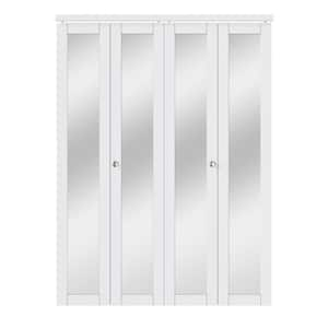 60 in. x 80 in. 1-Lite Mirrored Glass and Solid Core White Finished MDF Interior Closet Bi-fold Door with Hardware