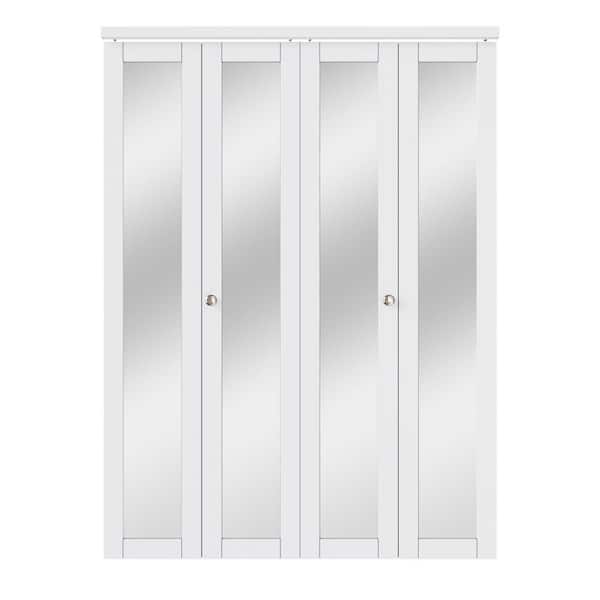 EH PUERTA 60 in. x 80 in. 1-Lite Mirrored Glass and Solid Core White Finished MDF Interior Closet Bi-fold Door with Hardware