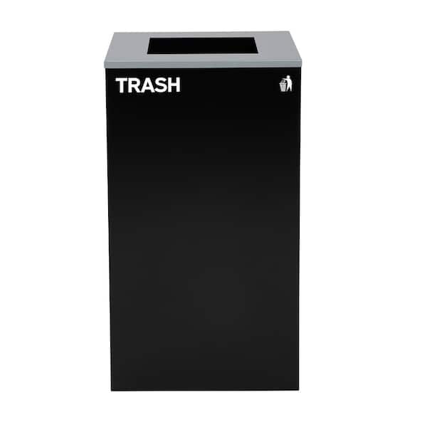 29 Gal. Black Steel Open Top Commercial Trash Can with Square Lid