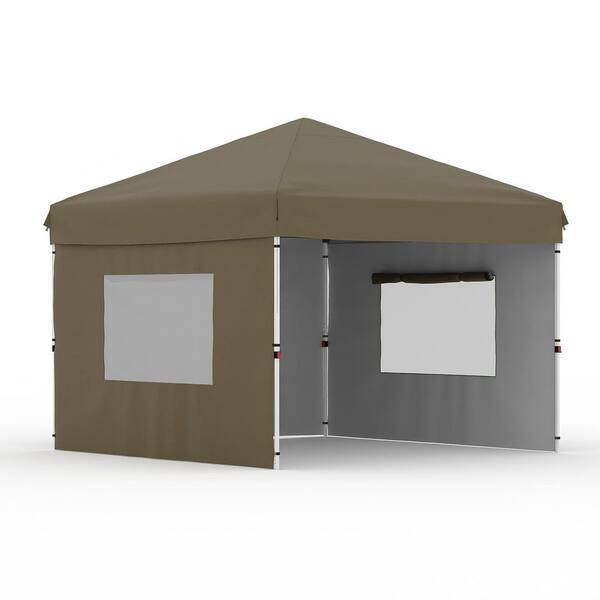 10 ft. x 10 ft. Instant Pop Up Canopy Tent Sun Shelter in Brown with 3 Removable Sidewalls and Adjustable Height