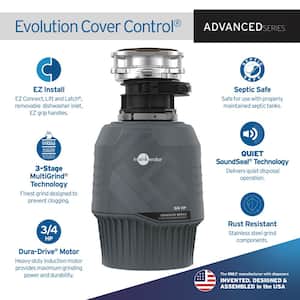 Evolution Cover Control 3/4 HP Garbage Disposal, Advanced Series EZ Connect Batch Feed Food Waste Disposer