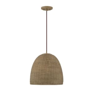 Meridian 14 in. W x 15 in. H 1-Light Natural Shaded Pendant Light