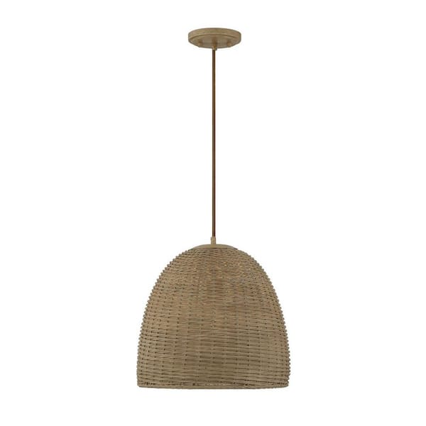 TUXEDO PARK LIGHTING 14 in. W x 15 in. H 1-Light Natural Wicker Shaded Pendant Light