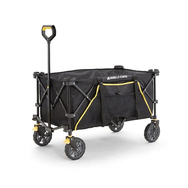 GORILLA CARTS 7 Cu. Ft. Collapsible Folding Outdoor Utility Wagon with Oversized Bed, Black