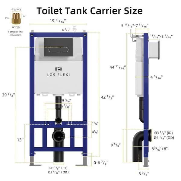 Round Bowl Wall Mount Toilet Combo Set, 0.8/1.6 GPF Dual Flush, Rimless Tornado Flushing, Push Plate Included