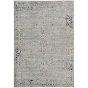 Vintage Light Blue 7 ft. x 9 ft. Distressed Border Area Rug