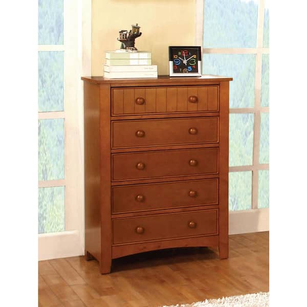 Omnus 5-Drawers Oak Transitional Style Chest of Drawers