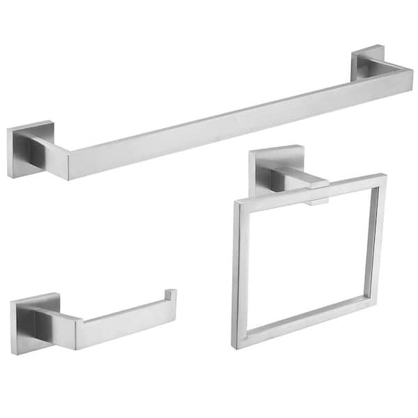 BWE 3-Piece Bath Hardware Set with towel bar for bathroom wall Toilet Paper Holder and Towel Ring in Brushed Nickel