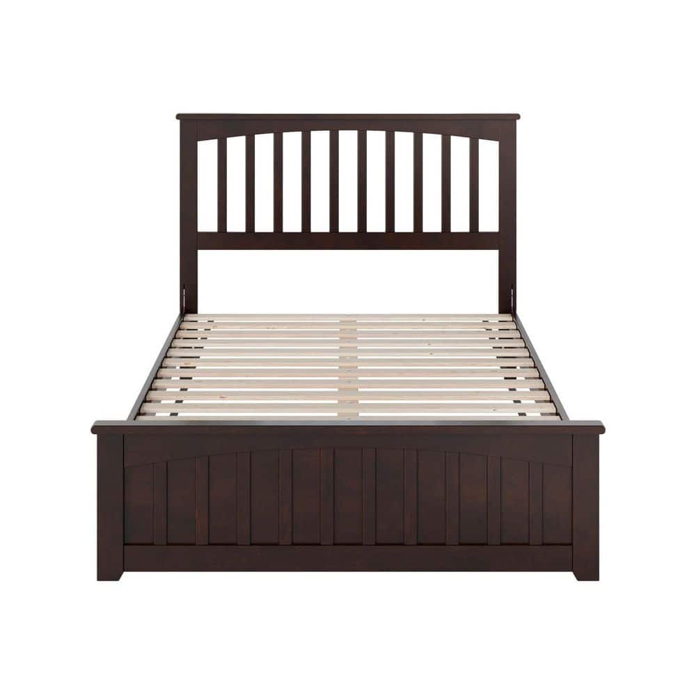 Espresso Full Wood Platform Bed with Slatted Headboard and Footboard