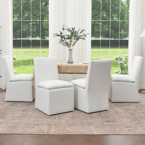 Ivory Performance Fabric Upholstered Dining Side Chair with Casters (Set of 4)