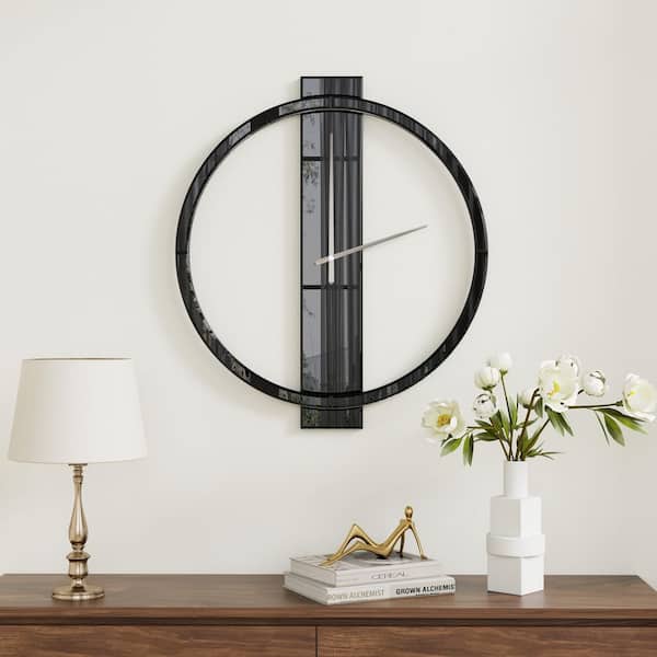 THKSHOUZ Black Analog Round Glass Mirror Wall Clock SF-MC126BK - The ...