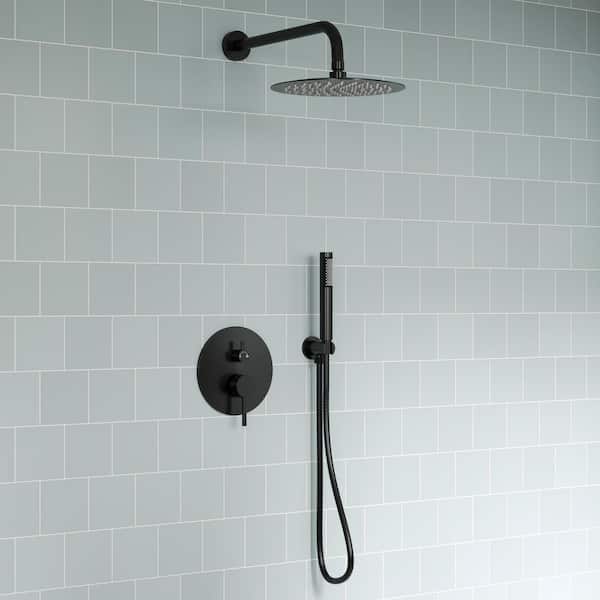 YAWWALK Double Handle 2-Spray 10 in. Wall Mount Shower Faucet 2.5