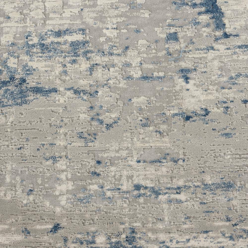 Ivory Blue Abstract Rustic Textures Runner Rug