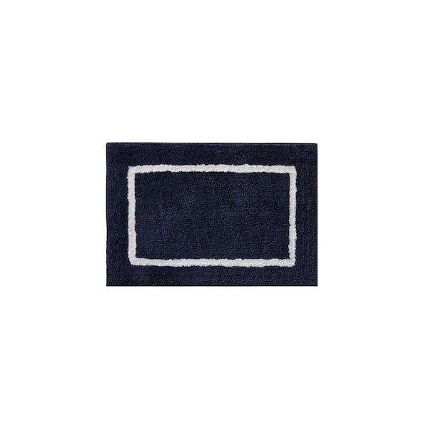 Madison Park Renu 21 in. x 34 in. Navy Blue Reversible High Pile Tufted Microfiber Rectangle Bath Rug
