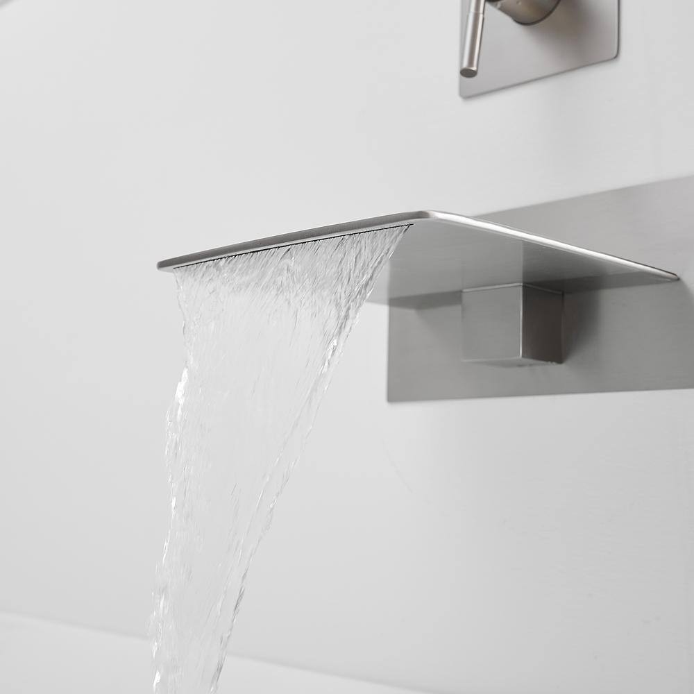 Brushed Nickel Wall-Mount Waterfall Tub Faucet
