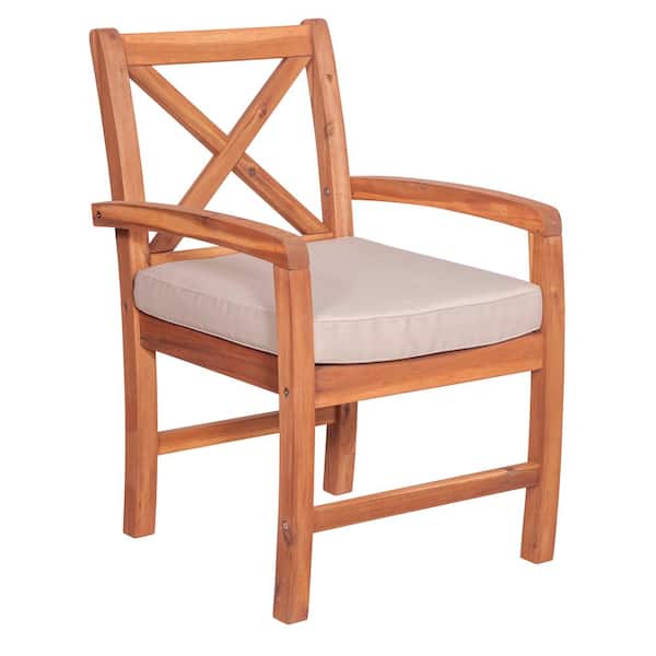 Brown 7-Piece X-Back Acacia Wood Outdoor Patio Dining Set with Tan Cushions