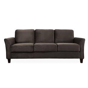Wesley 31.5 in. Coffee Microfiber 4-Seater Tuxedo Sofa with Flared Arms