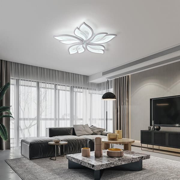 Genoci 23.6 in. 60-Watt Modern White Flower Dimmable Integrated