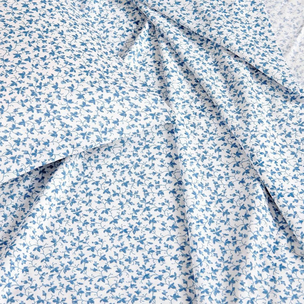 Lavange Vine Blue Floral Cotton Queen Sheet Set