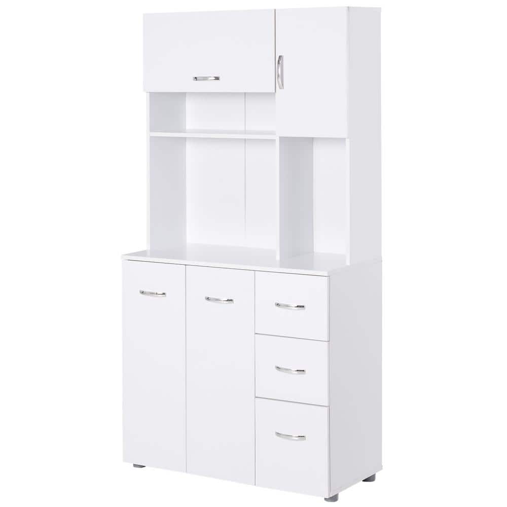 HOMCOM 66 in. White Freestanding Kitcken Pantry with 2-Cabinets, 3 ...