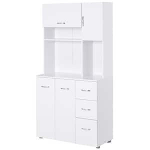 66 in. White Freestanding Kitcken Pantry with 2-Cabinets, 3-Drawers and Microwave Hutch