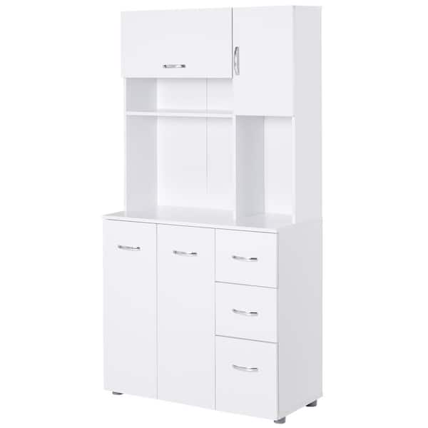 HOMCOM 66 in. White Freestanding Kitcken Pantry with 2-Cabinets, 3-Drawers and Microwave Hutch