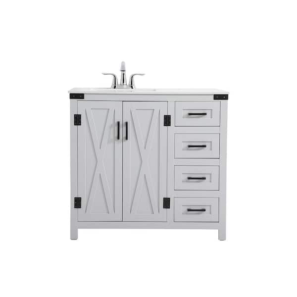Unbranded Simply Living 36 in. W x 19 in. D x 34 in. H Bath Vanity in Grey with Ivory White Engineered Marble Top