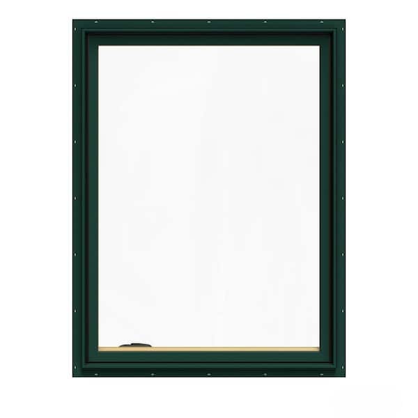JELD-WEN 36.75 in. x 48.75 in. W-2500 Series Green Painted Clad Wood Left-Handed Casement Window with BetterVue Mesh Screen