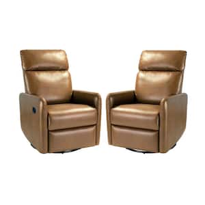 Manuel Camel Swivel Artificial Leather Recliner with Tufted Back (Set of 2)